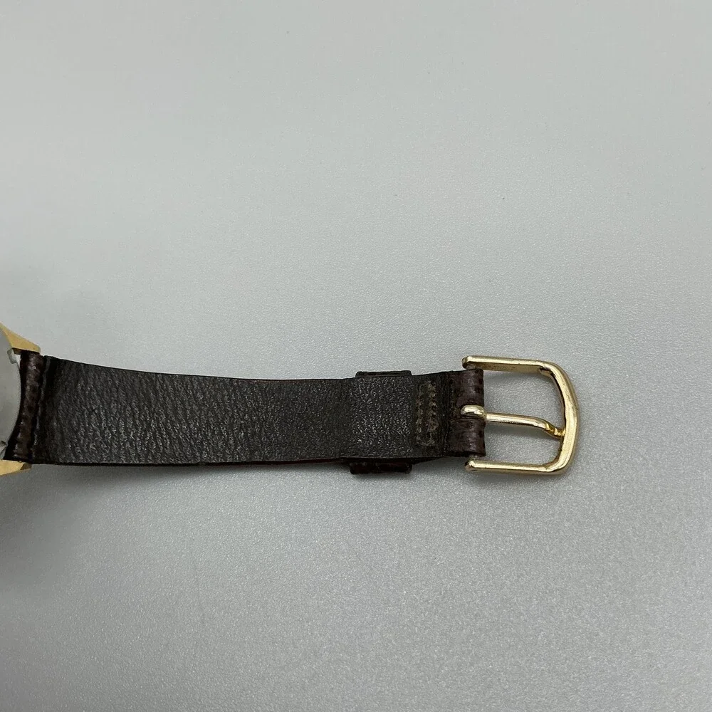 Vintage Seiko Mens Watch 34mm Gold Tone Leather Day Date 5Y23-7079 New Battery